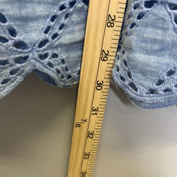 Womens Lands End Blue Linen Tunic Eyelet Capiz Shell Buttons Summer Beach Resort - Picture 10 of 12